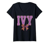 Femme Ivy Leopard Bow Trendy Name Design pour Les Femmes et Les T-Shirt avec Col en V