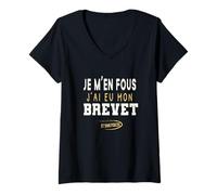 Femme J’ai eu mon Brevet - Humour Réussite Brevet Garçon et Fille T-Shirt avec Col en V