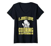 Femme J’aime Cuisiner Ne Me Dérangez Pas Humour T-Shirt avec Col en V