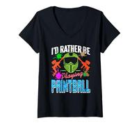 Femme J’Aime Jouer au Paintball Masque rétro coloré T-Shirt avec Col en V
