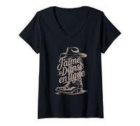 Femme J’Aime Le Linedance Country Dance - Danse en Ligne T-Shirt avec Col en V