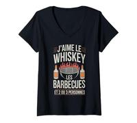 Femme J’Aime Le Whiskey, Les barbecues et Quelques Amis Cadeau T-Shirt avec Col en V