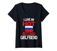 Femme J Aime ma Copine Russe Chaude drôle de Relation avec la Russie T-Shirt avec Col en V