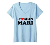 Femme J' Aime Mon Mari Cadeau Coeur Rouge Pour Femme T-Shirt avec Col en V