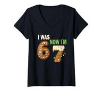 Femme J’avais 6 Ans Maintenant J’en AI 7 T-Shirt Mème Noël Gen Z T-Shirt avec Col en V