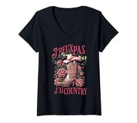 Femme J’peux pas j’ai country T-Shirt avec Col en V