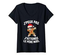 Femme J’Peux Pas j’attends Le Père Noël Bonhomme Pain d’Épices T-Shirt avec Col en V