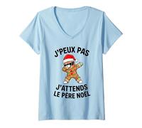 Femme J’Peux Pas j’attends Le Père Noël Bonhomme Pain d’Épices T-Shirt avec Col en V