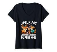 Femme J’Peux Pas Je Nourris Les Rennes du Père Noël - Joyeux Noël T-Shirt avec Col en V