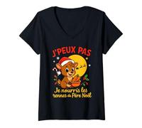 Femme J’Peux Pas Je Nourris Les Rennes du Père Noël - Joyeux Noël T-Shirt avec Col en V
