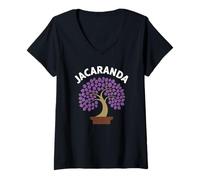 Femme Jacaranda Tree Bonsaï Art Fleur Violette T-Shirt avec Col en V