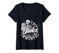 Femme J'achète des livres comme I'm Immortal Skeleton Reading Book Lover T-Shirt avec Col en V