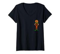 Femme Jack O Pan Tête de Citrouille d'halloween T-Shirt avec Col en V