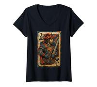 Femme Jack of Clubs Warrior Knight Medieval Fantasy Lucky Poker T-Shirt avec Col en V