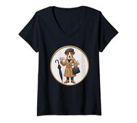Femme Jack-Russel Tasse à café Motif Drapeau de l'Angleterre T-Shirt avec Col en V