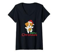 Femme Jack Russell Joyeux Noël Chiens de Noël T-Shirt avec Col en V