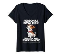 Femme Jack Russell Terrier drôle de Chien Marchant T-Shirt avec Col en V