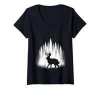 Femme Jackalope Marchant à Travers la forêt Blanche sous Les étoiles du Soir T-Shirt avec Col en V