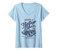 Femme Jackson CA Vintage Vibes Voiture Classique Design Vieilli T-Shirt avec Col en V