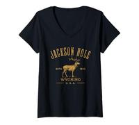 Femme Jackson Hole Wyoming Estd 1892 Élan Vieilli T-Shirt avec Col en V