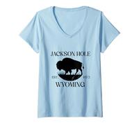 Femme Jackson Hole Wyoming Souvenir Bison WY Femmes Hommes Vintage T-Shirt avec Col en V
