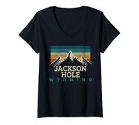 Femme Jackson Hole Wyoming Vintage Mountains Nature Souvenir T-Shirt avec Col en V