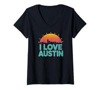 Femme J'adore Austin Retro Sunset Vibes T-Shirt avec Col en V