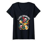 Femme J'adore Boire, Cheers, Festive Vibes T-Shirt avec Col en V