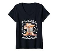 Femme J'adore Cette Danse, Comment Commence-t-Elle ? Line Dance T-Shirt avec Col en V