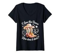 Femme J'adore Cette Danse, Comment Commence-t-Elle ? Line Dance T-Shirt avec Col en V