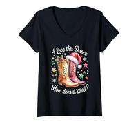 Femme J'adore Cette Danse, Comment démarre-t-Elle ? Line Dance Christmas T-Shirt avec Col en V