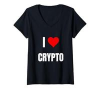 Femme J'adore Crypto. Dire Crypto pour la Blockchain et Le jeton T-Shirt avec Col en V