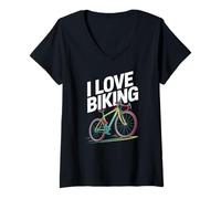 Femme J'adore Faire du vélo, Une Balade Urbaine Dynamique T-Shirt avec Col en V