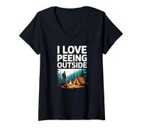 Femme J'adore Faire Pipi à l'extérieur d'une forêt de Feux de Camp T-Shirt avec Col en V