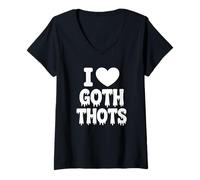 Femme J'adore Goth THOTS T-Shirt avec Col en V