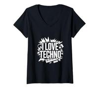 Femme J'adore Groove Vibes pour Les passionnés de Techno T-Shirt avec Col en V