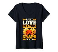 Femme J'adore Jouer au Craps, OK Gambling T-Shirt avec Col en V