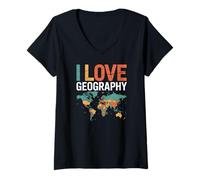 Femme J'adore la géographie et L'Aventure pour Les passionnés de Cartes T-Shirt avec Col en V