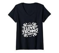 Femme J'adore la Musique Techno, Passion Festival Fun T-Shirt avec Col en V