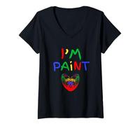 Femme J'adore la Peinture au Doigt Je peins Un Joli Couple Art Valentine T-Shirt avec Col en V