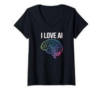 Femme J'adore la Technologie AI Brain Circuit T-Shirt avec Col en V