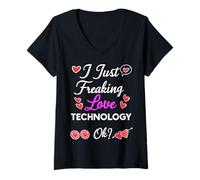Femme J'adore la Technologie T-Shirt avec Col en V