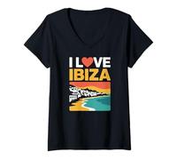 Femme J'adore l'ambiance du Coucher de Soleil sur la côte d'Ibiza T-Shirt avec Col en V