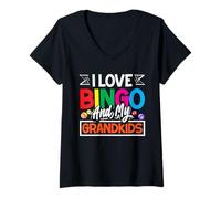Femme J'adore Le Bingo et Mes Petits-Enfants s'amusent T-Shirt avec Col en V