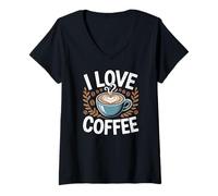 Femme J'adore le café, le latte et les haricots T-Shirt avec Col en V