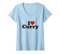 Femme J'adore Le Curry en Forme DE CŒUR T-Shirt avec Col en V