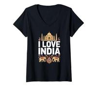 Femme J'adore le motif des éléphants du Taj Mahal en Inde T-Shirt avec Col en V