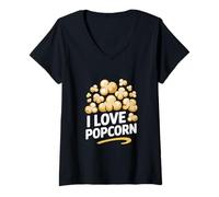 Femme J'adore Le Pop-Corn, Amateur de Snacks Amusants T-Shirt avec Col en V