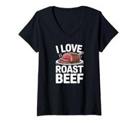 Femme J'adore Le rosbif Funny Butcher BBQ Carnivore Foodie T-Shirt avec Col en V