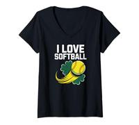 Femme J'adore le softball Shamrock Lucky Ball T-Shirt avec Col en V